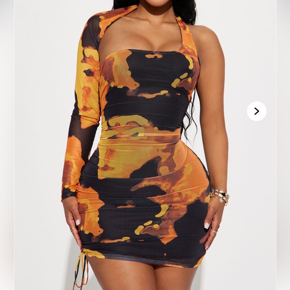 One-Shoulder Orange and Black Dress